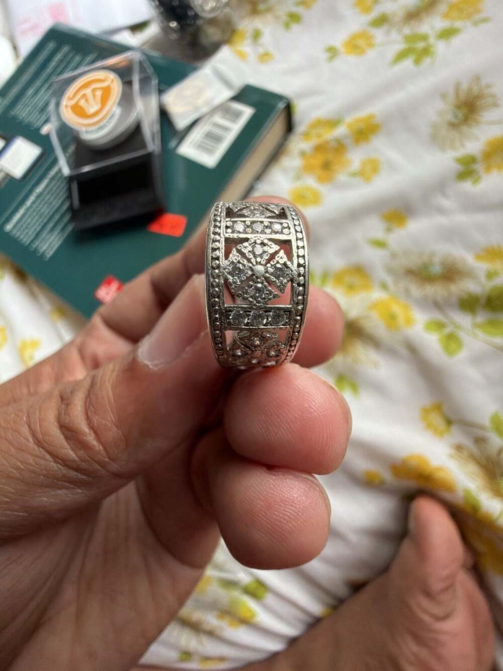 925 Sterling Silver Geometric Pave Band Ring (#s004)